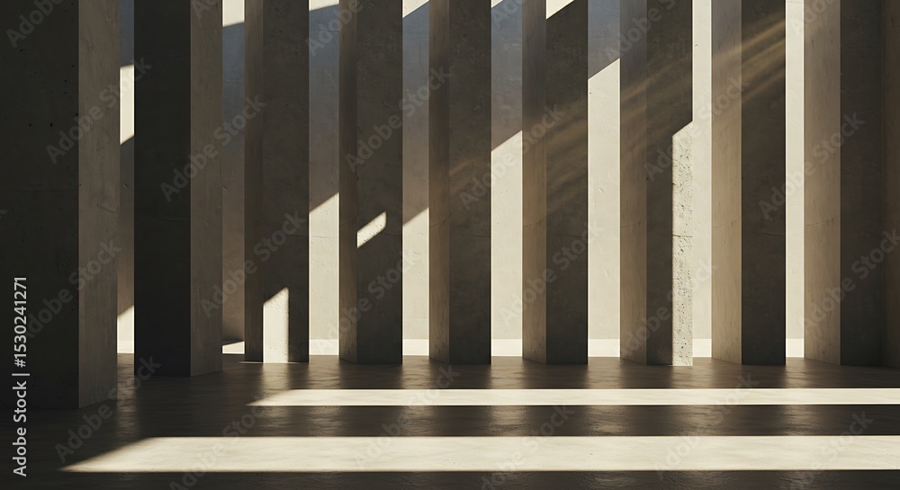 Poster abstract of architecture space with rhythm of concrete block with sun light cast shadow on the cemen