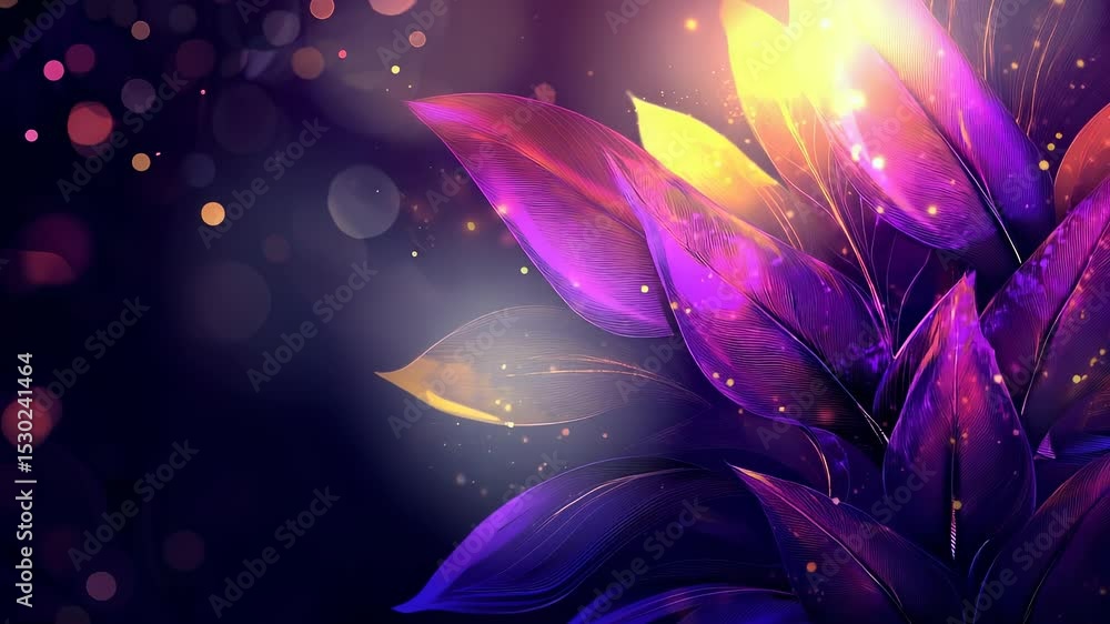 Poster abstract vibrant leaves with bokeh lights background for creative design projects