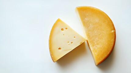 Delicious cheddar cheese wedges on a clean white background.