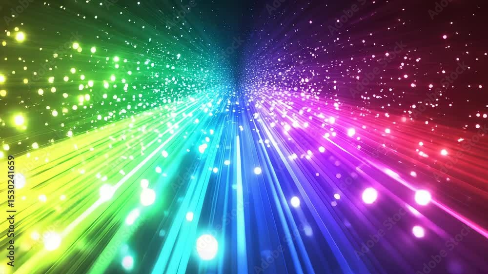 Poster abstract colorful light rays and sparkles background, modern and energetic visual