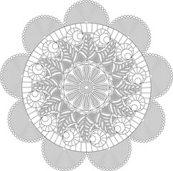 Flower Mandala Adult Coloring Page Line Art Vector
