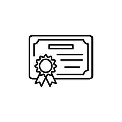 Certificate of Achievement Icon with Ribbon Black and White Outline