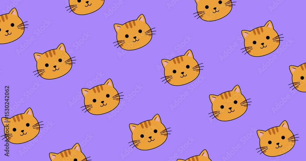 Aufkleber continuously looping video animation featuring multiple orange cat heads moving in an intertwined ma