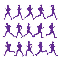runner silhouette vector set, running man woman sequence, motion, athletic vector illustration, dynamic jog, fitness movement animation, isolated runners on white, exercise illustration, human activit