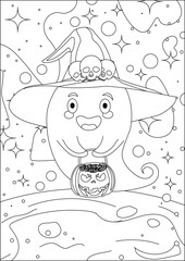Cute Ghost With Candy Basket Halloween Coloring Page