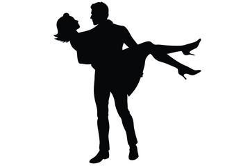 Silhouette of a boyfriend carrying his girlfriend