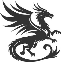Vector drawing silhouette of a flying dragon illustration