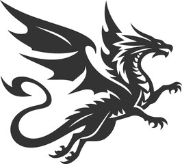 Vector drawing silhouette of a flying dragon illustration