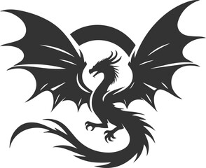 Vector drawing silhouette of a flying dragon illustration