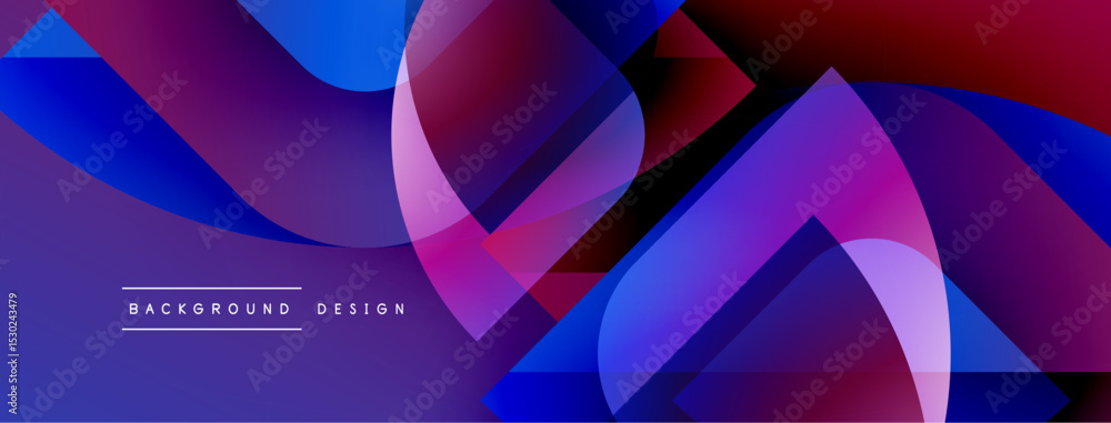 Aufkleber Abstract geometric shapes blend vibrant blues, purples, reds. Overlapping layers create dynamic visual texture. Background design element present.