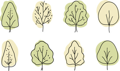 hand drawn trees - line art tree icons - watercolor drawn trees - 8 Vector Illustrations of Trees
