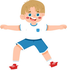 Happy Boy Cartoon: Arms Out, Legs Spread, Fun Illustration