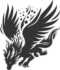 Vector drawing silhouette of a flying dragon illustration