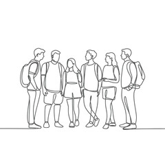 Continuous Line Drawing of a Group of Young Adults Standing Together
