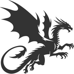 Vector drawing silhouette of a flying dragon illustration