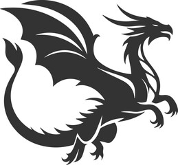 Vector drawing silhouette of a flying dragon illustration