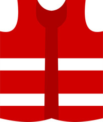 Red safety vest, horizontal white stripes, flat vector.