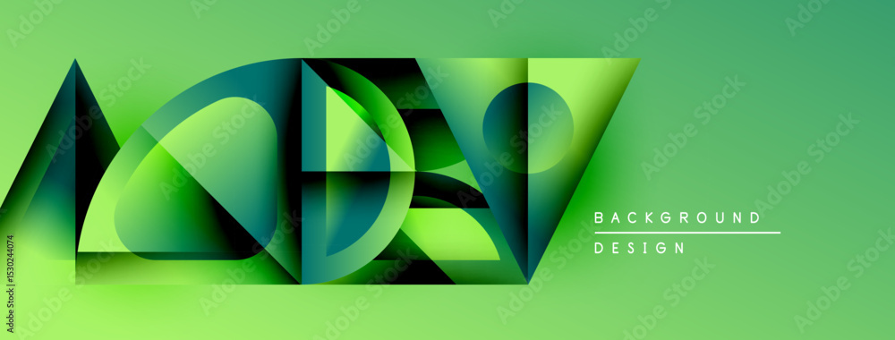 Fototapete Abstract geometric shapes overlap, creating dynamic green composition. Modern design elements suggest innovation, technology. Background features gradient effect.