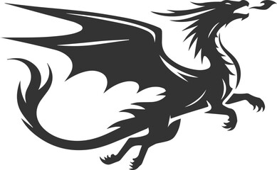 Vector drawing silhouette of a flying dragon illustration