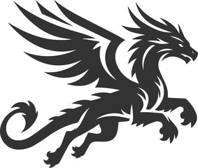 Vector drawing silhouette of a flying dragon illustration