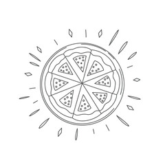 Line Art Pizza Illustration with Slices and Sparkle Elements