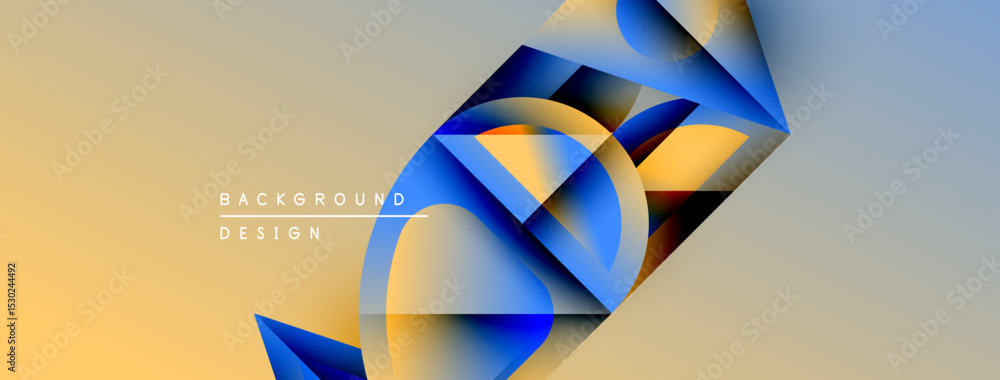 Poster Abstract geometric shapes overlap, creating dynamic visual effect. Gradient colors blend smoothly, forming modern background design.