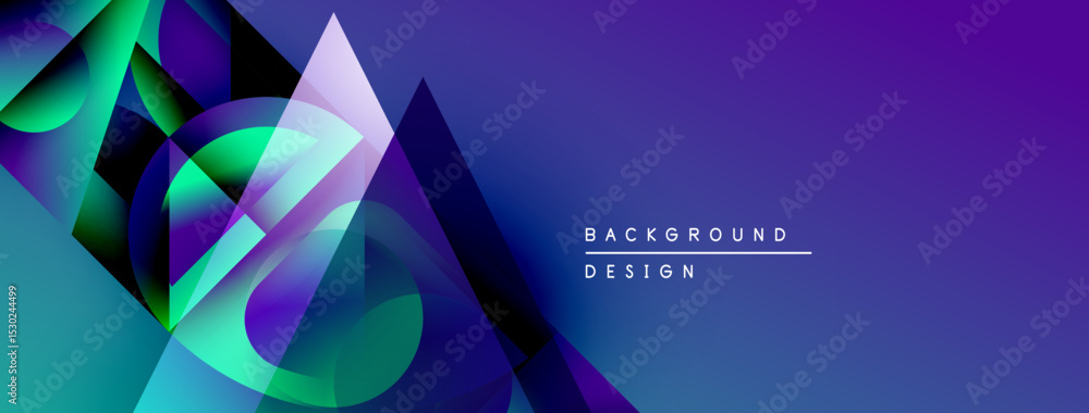 Poster abstract geometric shapes, vibrant blues, purples create modern background. dynamic composition, sle