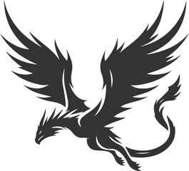 Obraz premium Vector drawing silhouette of a flying dragon illustration