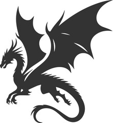 Vector drawing silhouette of a flying dragon illustration