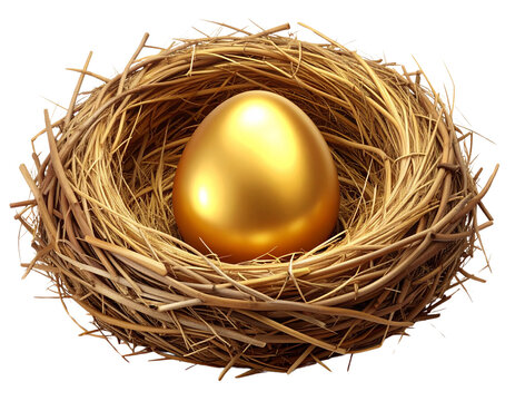 Golden Egg on Rustic Nest  High-Detail Transparent PNG - Powered by Adobe