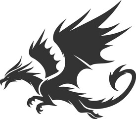 Vector drawing silhouette of a flying dragon illustration