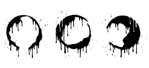 Abstract background. Spray painted frames for text circle in black over white. stencils border. isolated on white background