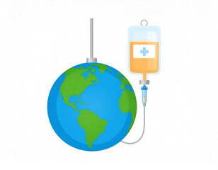 AI generated realistic globe with medical iv bag and tube symbolizing environmental care concept white background climate change earth protection healthcare metaphor