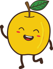 Adorable Kawaii Fruit Character Yellow Lemon with Happy Expression
