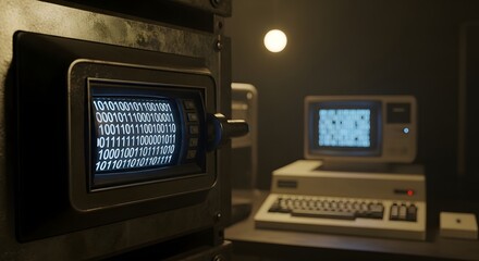 Obraz premium Hacking an Old Safe with Binary Code