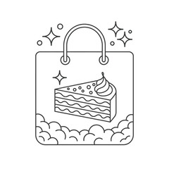 Cake Slice in a Shopping Bag with Sparkles Line Art