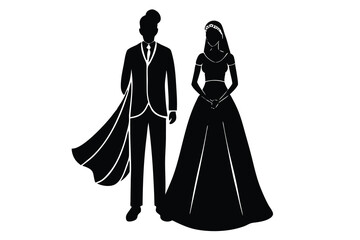 Silhouette of bride in lehenga and groom in sherwani