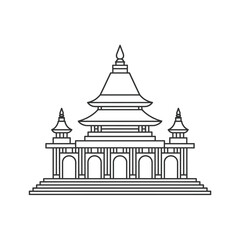 Minimalist Line Art Illustration of a Traditional Asian Temple