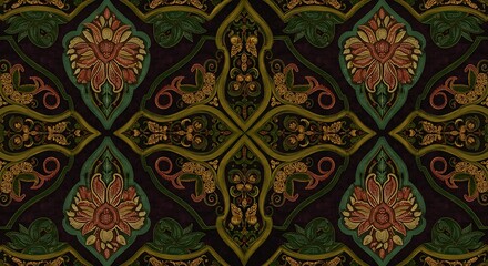 Intricate Dark Floral Textile Design with Gold Accents