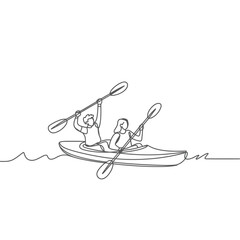 Obraz premium Continuous Line Drawing of Couple Kayaking on Water Together