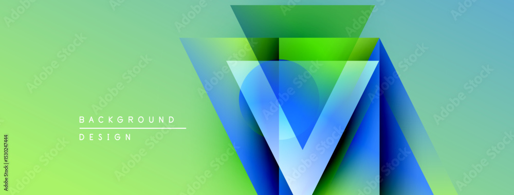 Aufkleber Abstract geometric design. Vibrant gradients create layered triangular shapes. Green, blue hues dominate composition. Modern aesthetic.