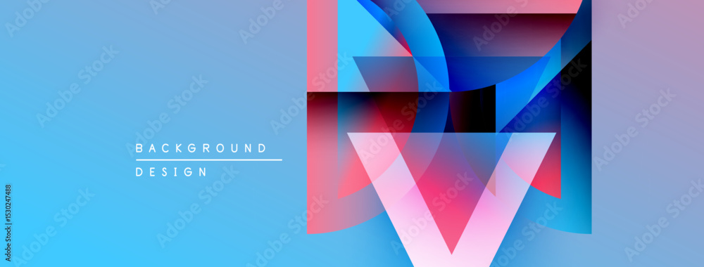 Leinwandbilder Abstract geometric design. Blue gradient background features layered shapes forming letter V. Modern visual element for projects.