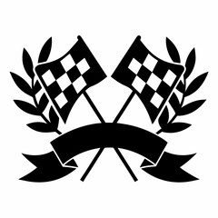 Racing championship emblem with checkered flags and laurel wreath