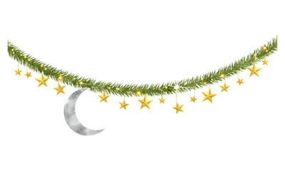 Garland stars and crescent moon 