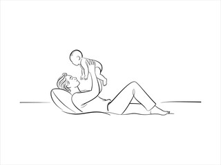 Minimalist Line Art: Parent Playing with Baby Vector Illustration

