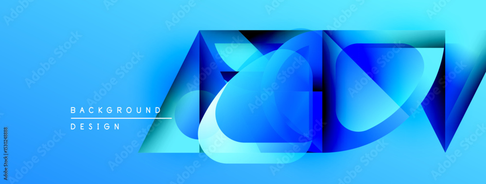 Poster Abstract blue design features layered geometric shapes. Modern aesthetic, vibrant colors, smooth gradients create dynamic visual impact.