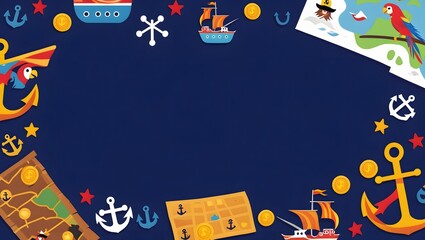 Illustration of nautical themed background with copy space and marine elements