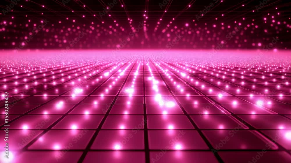 Poster futuristic pink grid with shiny particles for technological and abstract backgrounds