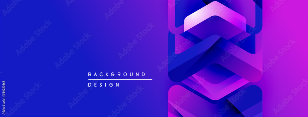 Poster Abstract gradient background. Hexagonal layers create depth, vibrant blue transitions to magenta. Text reads background design. Modern, sleek visual.