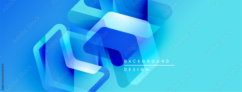 Aufkleber Abstract blue design features overlapping geometric shapes, gradients, smooth transitions. Modern background suitable for digital projects.